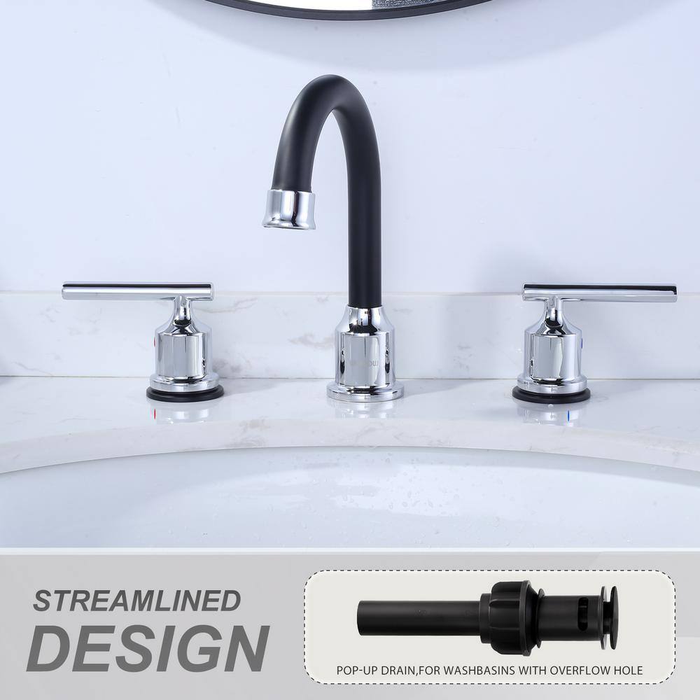 Polished Chrome and Black Stainless Steel Double Handle Bathroom Faucet