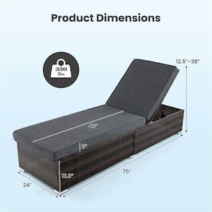 Brown 2-Piece Metal Outdoor Chaise Lounge with Grey Cushions