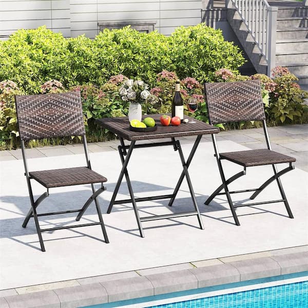 3 Pieces Rattan Bistro Set with Wicker Seat and Tabletop for Backyard, Garden, Balcony