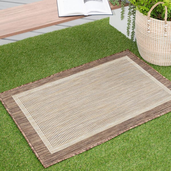 Eco Solid Border Brown 2 ft. x 3 ft. Indoor/Outdoor Area Rug