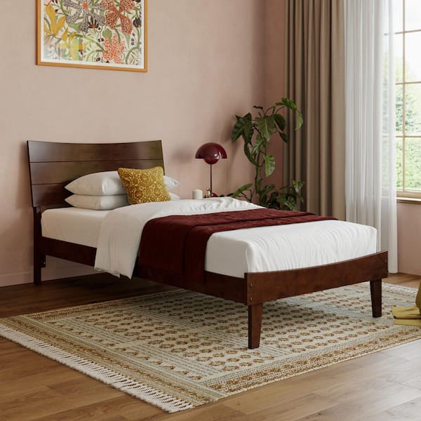 Phoenix Walnut Brown Wood Frame Twin XL Platform Bed with Matching Footboard