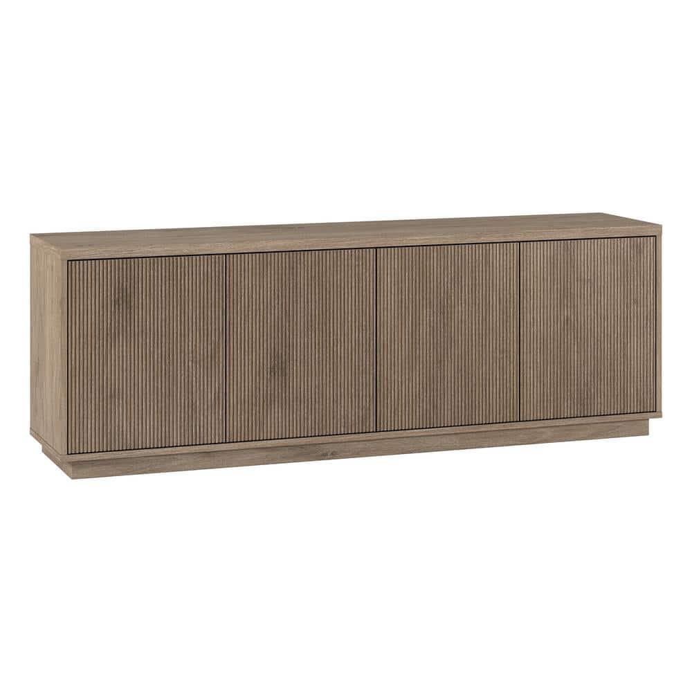 Antiqued Gray Oak Rectangular TV Stand with Cabinet for TVs up to 75"