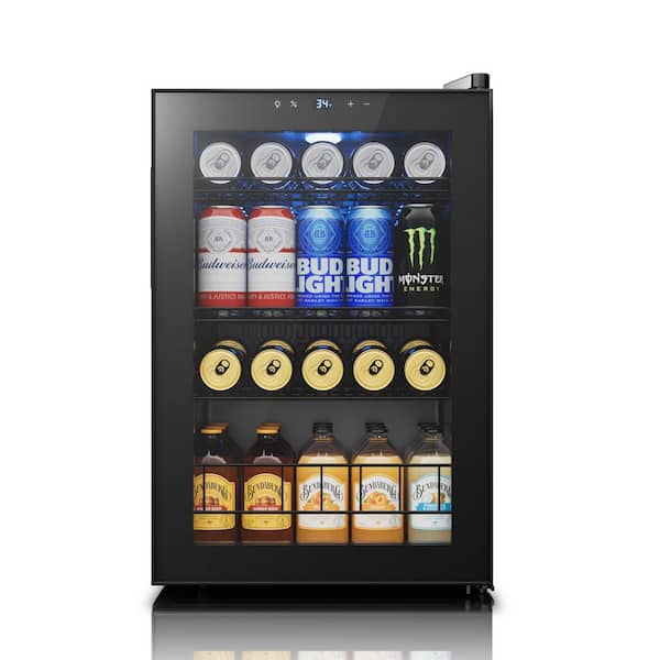 16.9 in. 80-Cans Single Zone Freestanding Beverage Cooler Refrigerator in Stainless Steel Frost Free Upgraded Compressor
