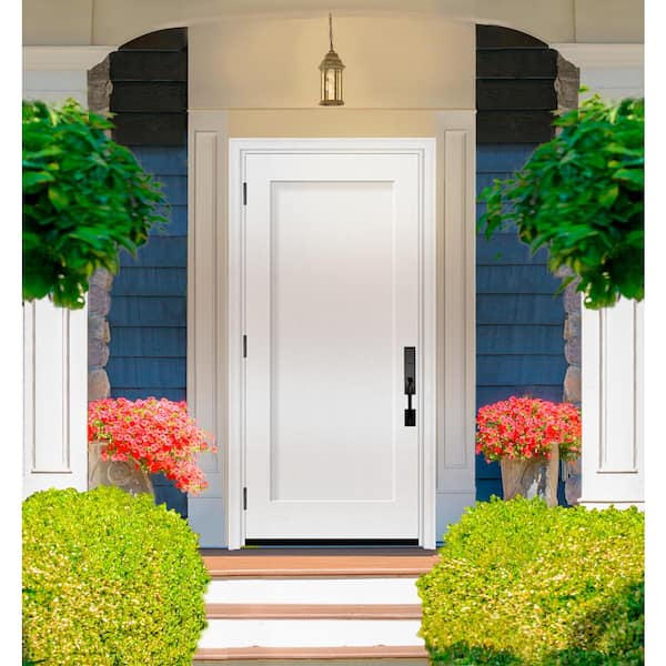 Legacy 36 in. x 80 in. 1 Panel Shaker RHOS Unfinished White Fiberglass Prehung Front Door w/4-9/16 Jamb