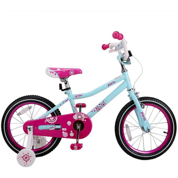 Joystar Paris 18 in. Ages 5 to 9 Girls Training Wheel Kickstand Bike, Blue/Pink