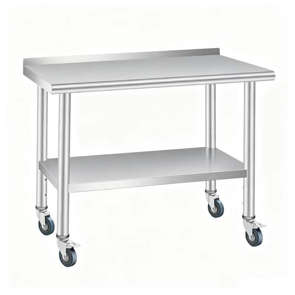 60"x24"x35" NSF Stainless Steel Work Table with Backsplash & Casters, Adjustable Undershelf Prep Station for Kitchen