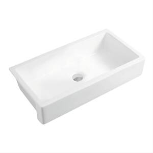 White Ceramic 37 in. L x 19 in. W Single Bowl Rectangular Farmhouse Apron Kitchen Sink