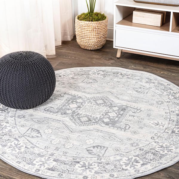 JONATHAN Y Modern Persian Vintage Light Gray 5 ft. Round Medallion Area Rug