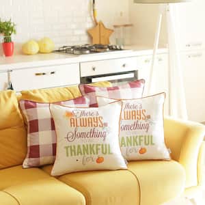 Fall Season Decorative Throw Pillow Plaid & Quote 18 in. x 18 in. Yellow & Orange Square Thanksgiving for Couch Set of 4