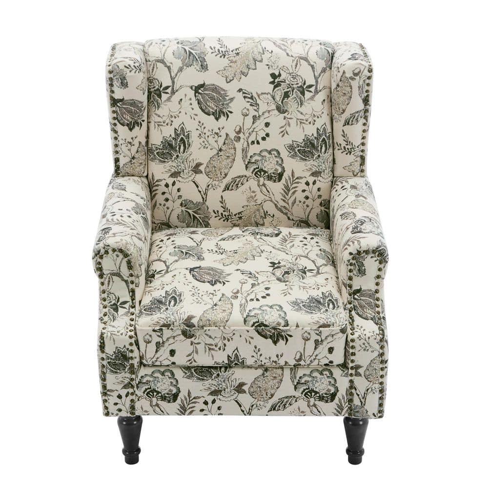 Uixe Retro Plants Beige Linen Nailhead Trim Upholstered High Back