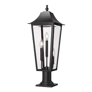 Gannon 28.75 in. 3-Light Black Stainless Steel Hardwired Outdoor Marine Grade Pier Mount-Light with no bulbs included