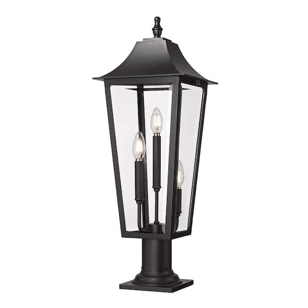 Gannon 28.75 in. 3-Light Black Stainless Steel Hardwired Outdoor Marine Grade Pier Mount-Light with no bulbs included