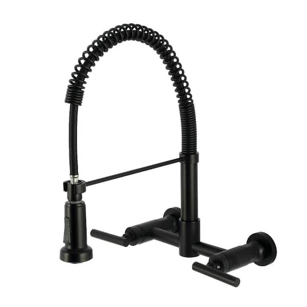 Manhattan 16.06 in. H 2-Handle Wall Mount Standard Kitchen Faucet in Matte Black