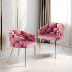 Glam Pink Velvet Upholstery Accent Arm Chairs (Set of 2)