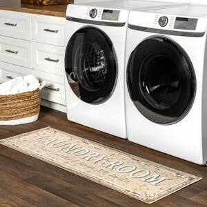 Graphic Machine Washable Laundry Mat Beige Doormat 20 in. x 59 in. Laundry Mat