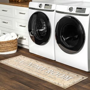 Graphic Machine Washable Laundry Mat Beige Doormat 20 in. x 59 in. Laundry Mat