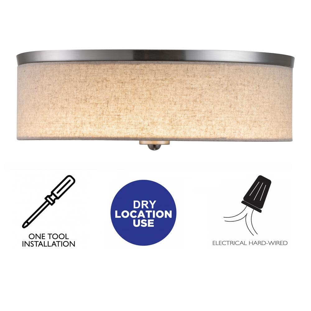 15" Brushed Nickel LED Drum Flush Mount Ceiling Light