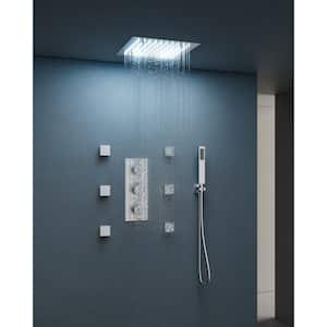 5-Spray LED Ceiling Mount Dual Shower Head Fixed and Handheld Shower Head in Brushed Nickel (Valve Included)