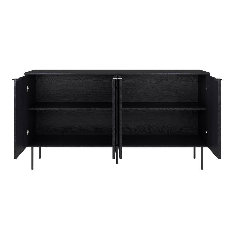 Lysander Black Wood Fluted Sideboard Buffet Cabinet