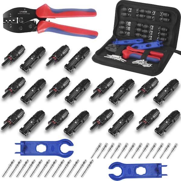 47pcs Solar Panel Tool Kit Wire Crimper for 13-10AWG Cables 2.5/4/6sq.mm with 10 Pairs of Connectors, 2 Spanner Wrenches