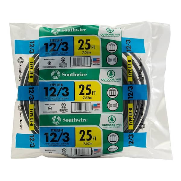 Southwire 25 ft. 12/3 Gray Solid CU UF-B W/G Wire