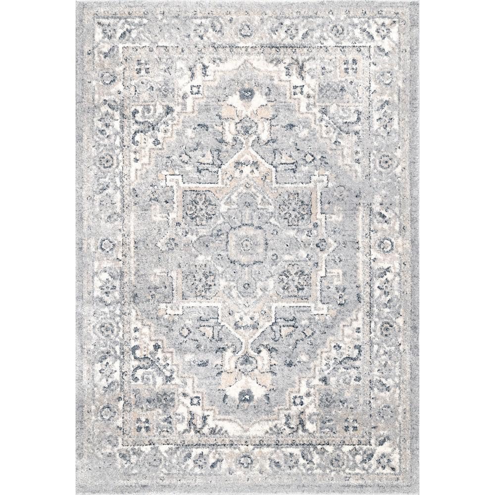 Gray 4' x 6' Synthetic Medallion Area Rug