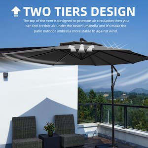 10 ft. Double--Tiers Steel Cantilever Umbrella With Sandbag in Gray