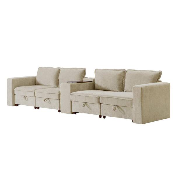 JAYDEN CREATION Zareon 144 in. Square Arm Polyester Beige Modern 6