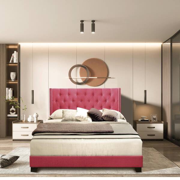 queen platform bed with tall headboard