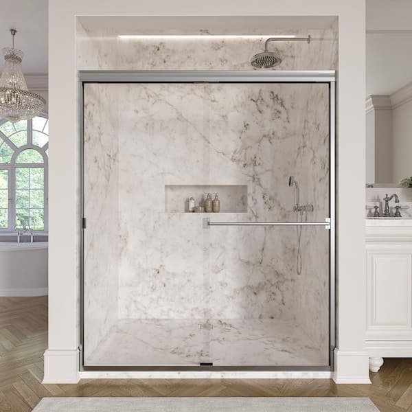 Basco Classic 60 in. x 70 in. Semi-Frameless Sliding Shower Door in Chrome with Clear Glass