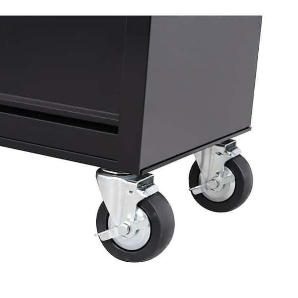 Husky - 42 in. W x 18.1 in. D 8-Drawer Black Mobile Workbench Cabinet with Solid Wood Top