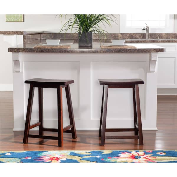 Saddle 24 in. Dark Brown Backless Wood Counter Stool with Wood Seat