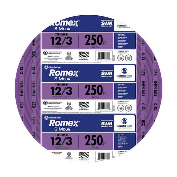 Southwire 250 Ft. 12-Gauge/3 Solid Romex SIMpull CU NM-B With G Wire ...