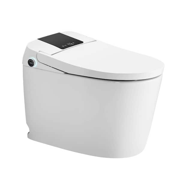 Elongated Smart Bidet Toilet with Bidet Built In, Foot Sensor, Heated Seat, Remote Control 1.28 GPF White