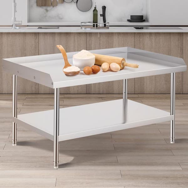 Stainless Steel Work Table 30 x 48 x 26 In. Silver Kitchen Prep Table Commercial Food Prep Worktable, 3-Sided Backsplash