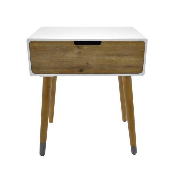 THREE HANDS 23.75 in. White Side Table with 1-Drawer