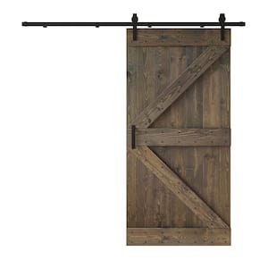 K Series 42 in. x 84 in. Smoky Gray DIY Knotty Pine Wood Sliding Barn Door with Hardware Kit