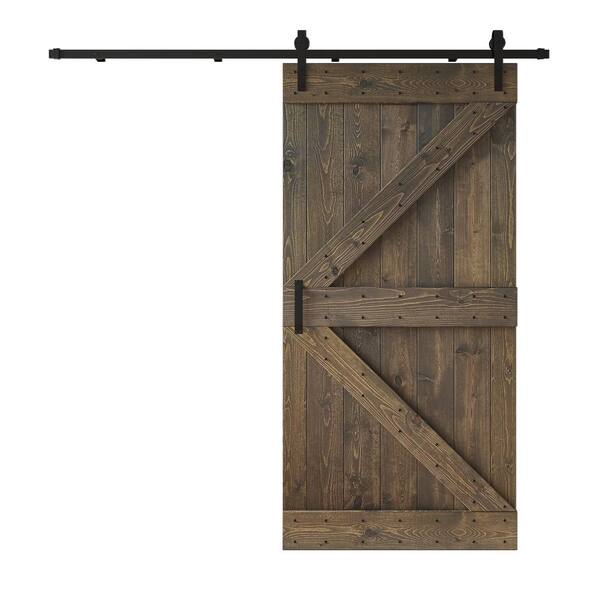 K Series 42 in. x 84 in. Smoky Gray DIY Knotty Pine Wood Sliding Barn Door with Hardware Kit