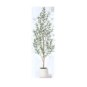 5 ft. Artificial Olive Tree with White Planter, Tall Faux Olive Trees with Natural Wood Trunk