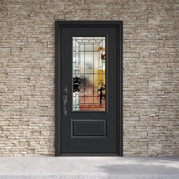Performance Door System 36 in. x 80 in. 3/4-Lite Right-Hand Inswing Sequence Black Smooth Fiberglass Prehung Front Door