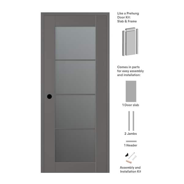 Belldinni Vona 18 in. x 80 in. Right-Hand 4-Lite Frosted Glass Gray Matte Composite DIY-Friendly Single Prehung Interior Door