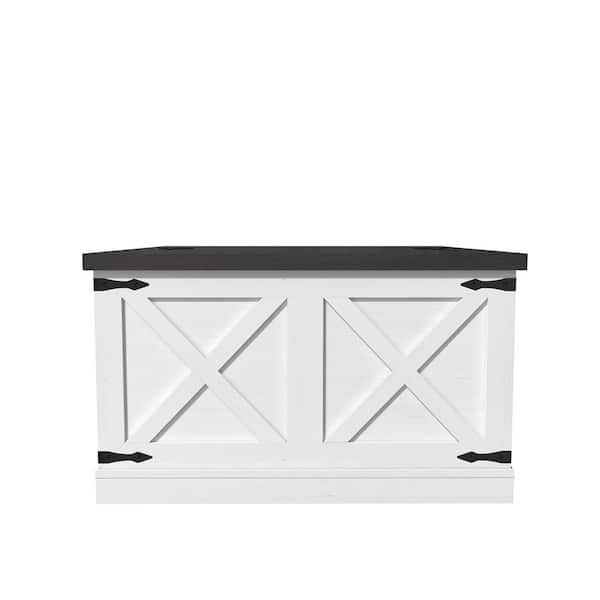 White 18.11 in. H Storage Cabinet for Living Room, Rustic Cocktail Table with Hinged Lift Top