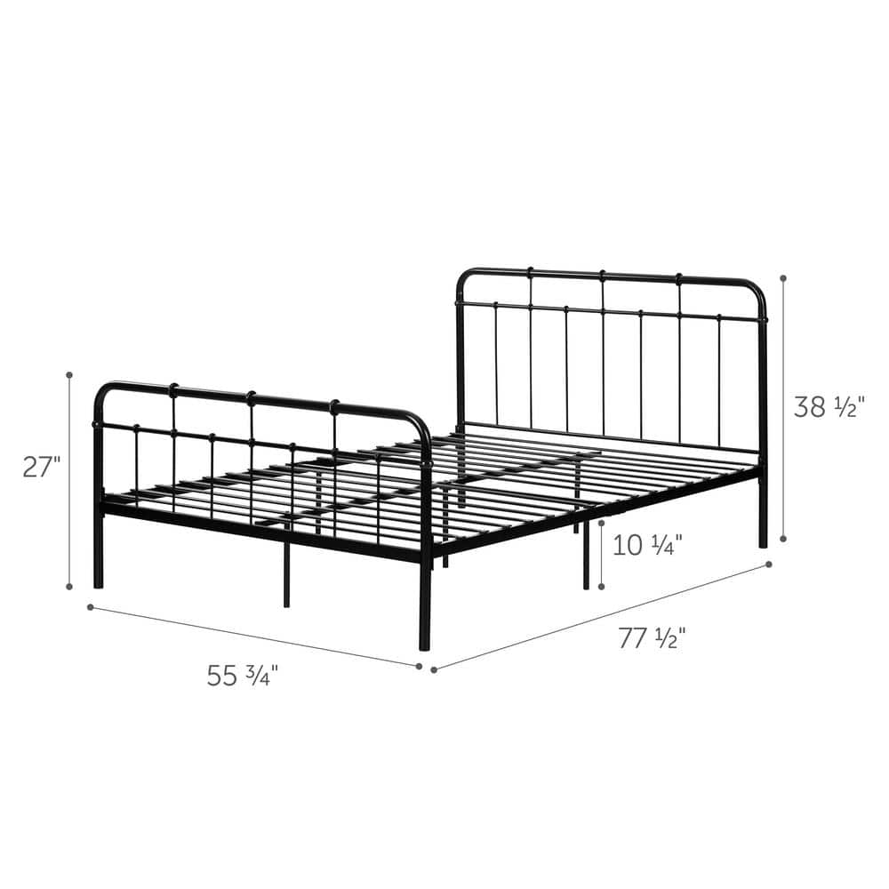 Full Black Metal Platform Bed with Headboard and Footboard