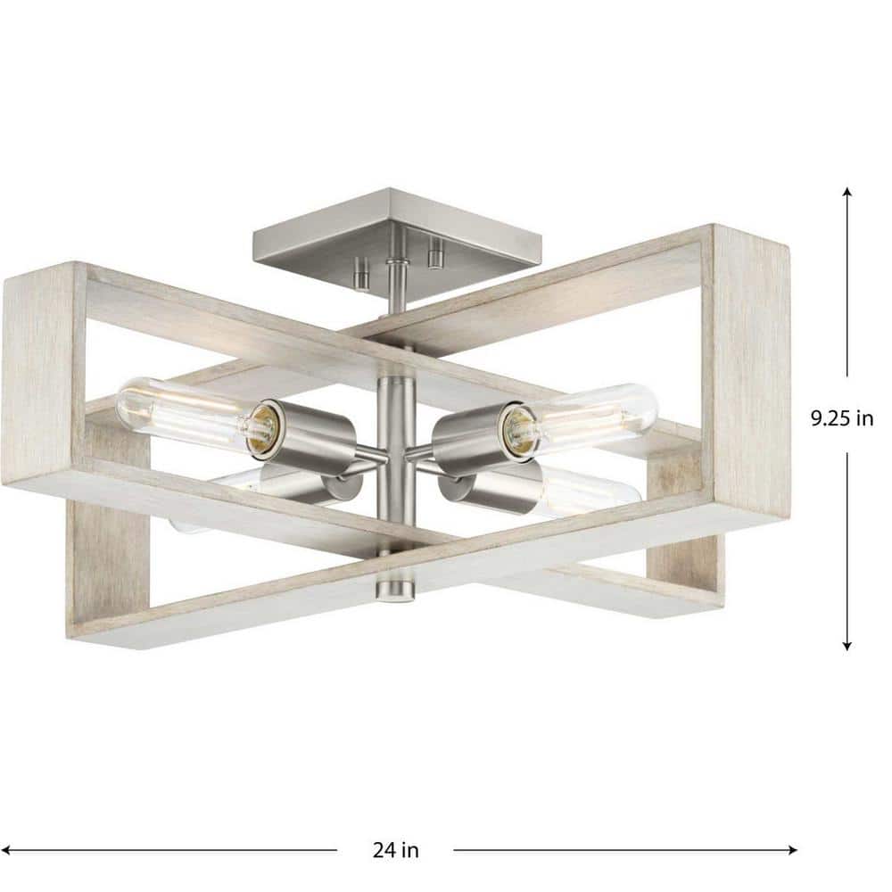 Boundary Brushed Nickel and Oak 4-Light Flush Mount
