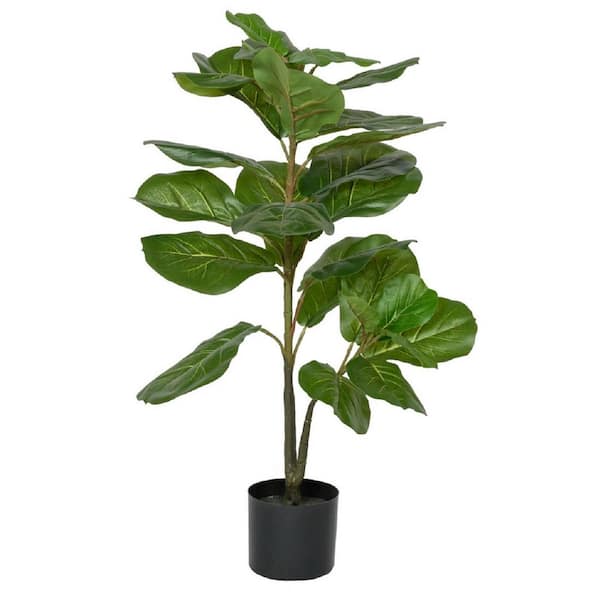 39.37 in. Green Ficus Lyrata Indoor Outdoor Plastic Artificial Plant with Pot