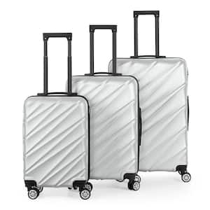 3pcs ABS Twill Stripe Hardshell Luggage Lightweight Durable Suitcase Sets Spinner Wheels TSA Lockable Suitcase (Silver)
