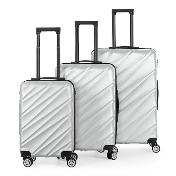 Hikolayae 3pcs ABS Twill Stripe Hardshell Luggage Lightweight Durable Suitcase Sets Spinner Wheels TSA Lockable Suitcase Silver HD 465 WELA