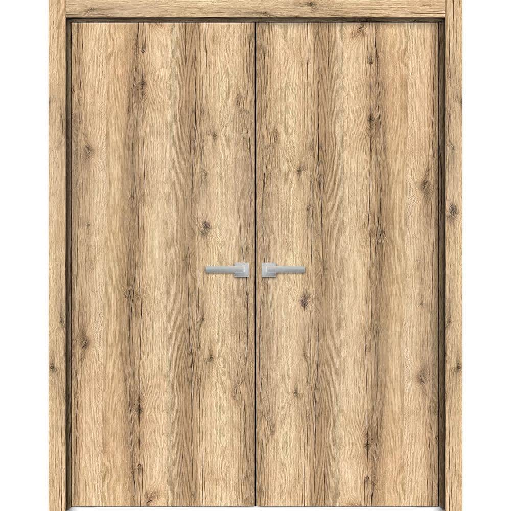 56 in. x 84 in. 2 Panel Oak Color Finished Solid Wood with Honeycomb Sliding Door with Hardware price history on PriceWatchPro