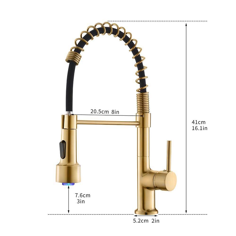 Brushed Gold Single Handle Pull Down Kitchen Faucet with LED