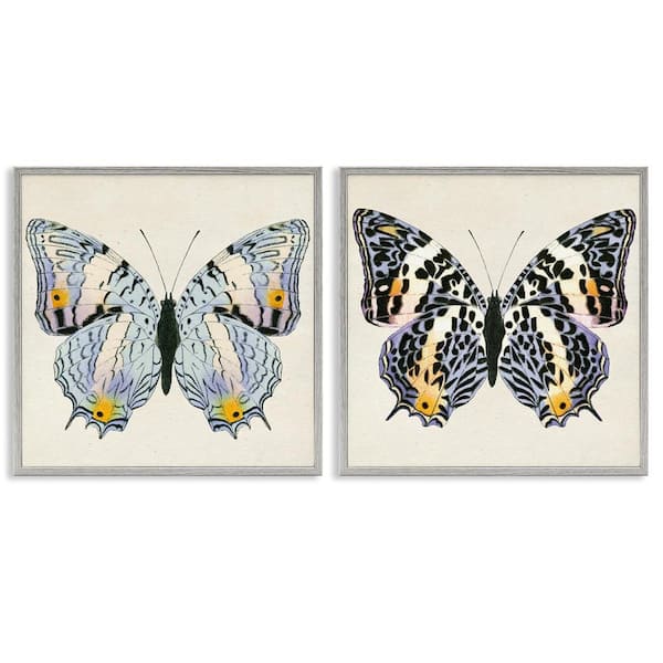 Stupell Industries Butterflies with Yellow Details by Susan Arnot 2 Pieces Gray Framed Animal Giclee Art Print 12 in. x 12 in.